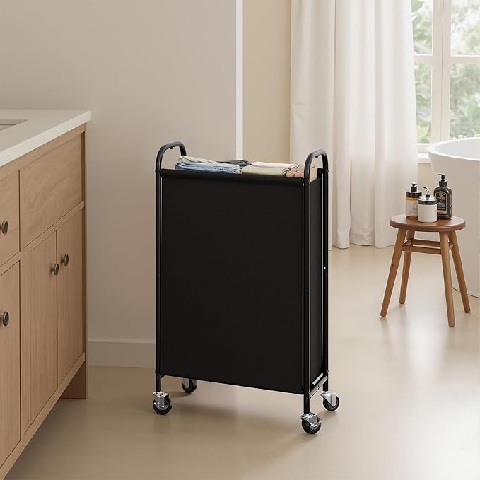 GRANNY SAYS 80L Slim Laundry Hamper with Wheels, Fabric Rolling Laundry Basket, Narrow Clothes Organizer, Tall Hamper for Closet, Laundry Room, Bathroom, Black