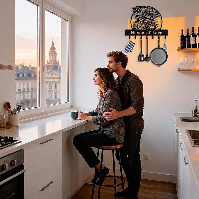 Personalized Skull Motocycle Key Holder Wall Mount, Custom Metal Key Rack Key Holder with Name, Deer Cabin Wall Keys Hanger with Hooks for Entryway, Front Door, Hallway, Kitchen, Living Room