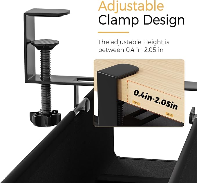 Under Desk Cable Management Tray 15.7" - No Drill Computer Wire Organizer Cable Tray, Cord Hider Clamp Mount with 16X Cable Ties PC Cables Management Cord Holder for Office/Home (Upgrade Fabric,Black)