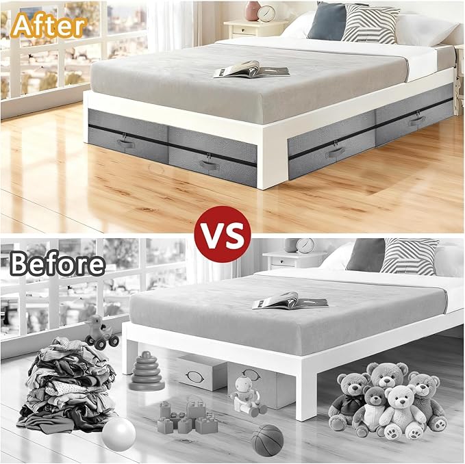 Under Bed Storage with Wheels, 90L XXL Underbed Storage with Wheels Large, 11" Tall Dorm Adjustable Shoe Organizer Under Bed Containers Bins with Lid for Clothes, Shoes, Blankets, Books, Grey