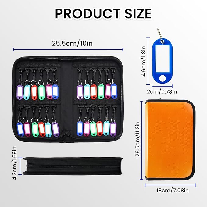 Zippered Key Case, Key Organizer, Fireproof and Waterproof Key Binder with 24 Hooks and Tags Portable Key Storage Book for Offices Real Estate Agencies Hotels and Rental Management
