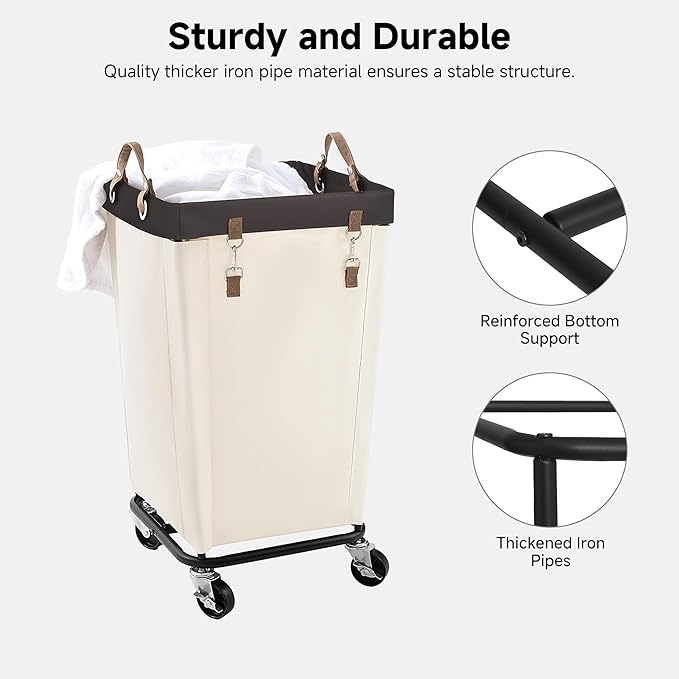 StorageWorks 110L Laundry Basket with Wheels, Large Rolling Hampers for Clothing Organizer, Dirty Clothes Basket for Hotel, Home, Closet, Dorm, Beige