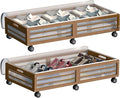 Under Bed Storage Containers with Wheels, Larger Bamboo Wood Under Furniture Storage Containers with Dust Bags，Rolling for Shoes Clothes