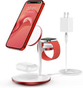 XooFly 3 in 1 Wireless Charging Station for Apple Devices, Fast Wireless Mag-Safe Charger Stand with 20W Adapter for iPhone 17/16 15 14 13 12 Pro Max/Pro/Plus/Air/Mini, iWatch, AirPods (Red)