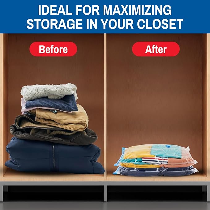 10 Pack Large Vacuum Storage Bags for Comforters, Blankets & Clothes – Vacuum Sealed Compression Bags with Hand Pump – Space Saver Storage Bags for Bedding, Moving, Travel & Organization