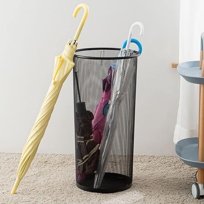 Youeon 2 Pack Large Umbrella Holder, 10.5x20 Inch Metal Mesh Umbrella Stand, Freestanding Bucket for Umbrellas, Canes, Walking Sticks, Wrapping Paper, Entryway, Home, Office, Hotel, Black