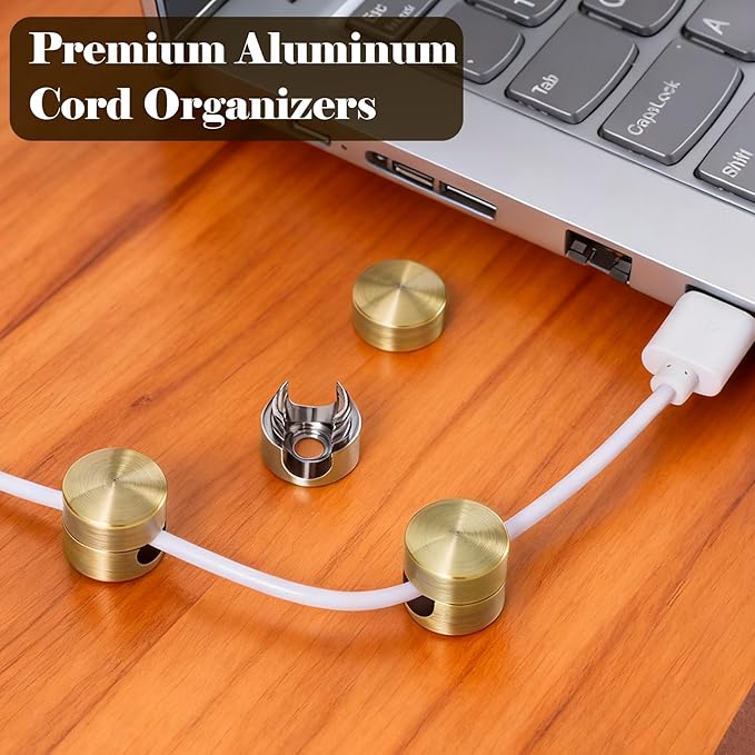 3 Sets Cord Holder Organizer for Nightstands, Adhesive Cable Clips Charger Organizers, Adjustable Metal Cord Holder Wire USB Cable Management for Office Desks Walls- Bronze