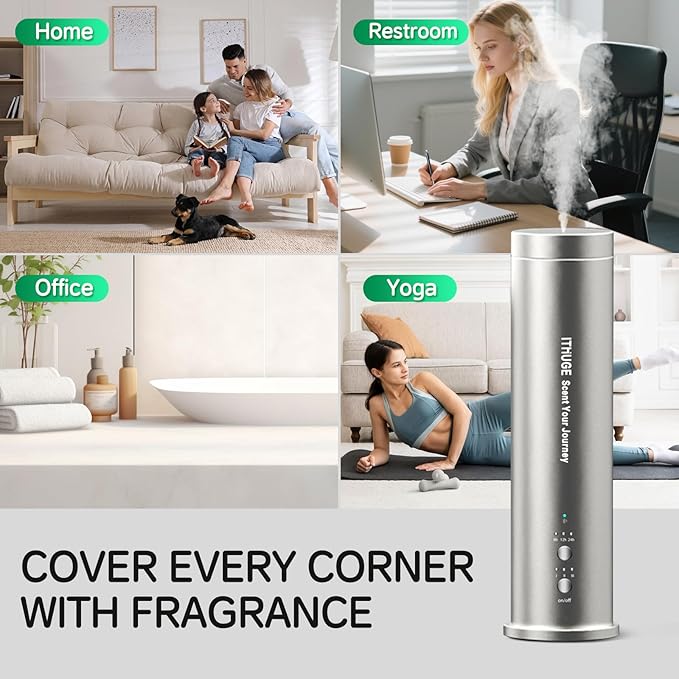 Aluminum Waterless Essential Oil Diffuser for Large Room, 1200 Sq Ft Coverage with Bluetooth App & Remote Control with 100ml Empty Bottle, Cold Air Aromatherapy Machine for Home Office(M202S)