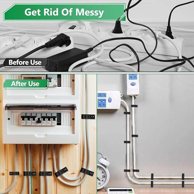 Cable Clips for Cable Management Cord Organizer, 6 Sizes 290 PCS Nylon R-Type, 3/16'' 1/4'' 3/8'' 1/2'' 3/4'' 1'' Black Plastic Screw Mounting Cord Fastener Clamp Assortment Kit with M4 Screws