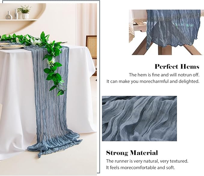 10 Pack 10 Ft Cheesecloth Table Runner Dusty Blue Gauze Long Table Runners Boho Gauze Cheese Cloth Table Runner Rustic Sheer Runner for Wedding Party Table Decor ( 35 x 120 Inch )