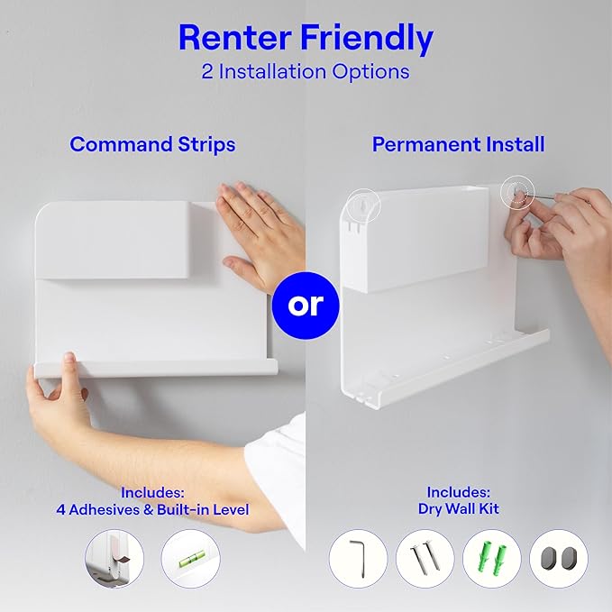 WallShelfie Bedside Wall Organizer & Bedside Shelf, Room Decor, Dorm Room Essential, Floating Bedside Shelf Wall Mount Organizer, Remote Control Holder, RV Accessories, Floating Shelves (White)