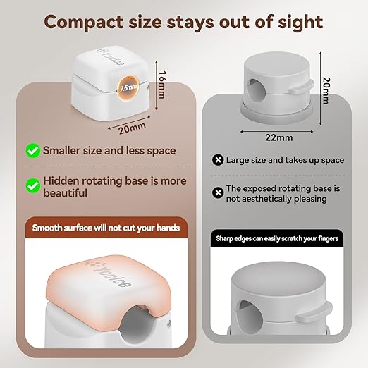 6 Pack Rotatable Cord Organizer,Spring Cable Clips Desk Cable Management Cord Holder Adhesive Phone Charger Cord Clips for Home Office Car Wall Nightstand Accessories White