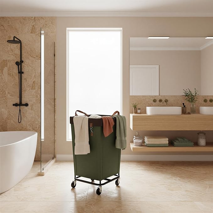 StorageWorks 160L Laundry Basket with Wheels, Large Rolling Hampers for Clothing Organizer, Dirty Clothes Basket for Hotel, Home, Closet, Dorm, Green