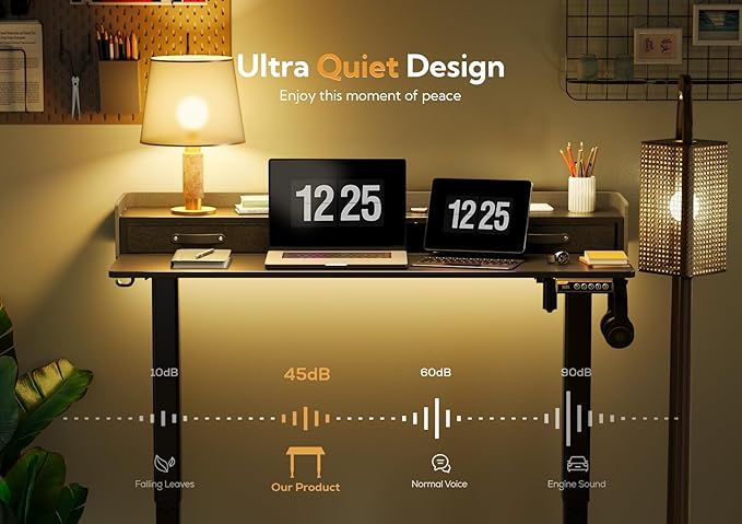 YDN Standing Desk with Drawers, 59 Inch Standing Desk Adjustable Height, Adjustable Electric Stand Up Sit Stand Small with Storage and Shelf, Black