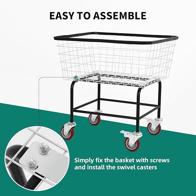 4.5-Bushel Rolling Laundry Cart with Wheels Durable Metal Wire Laundry Basket Heavy-Duty Large Steel Storage Basket with Galvanized Finish, for Commercial or Home Laundry Use
