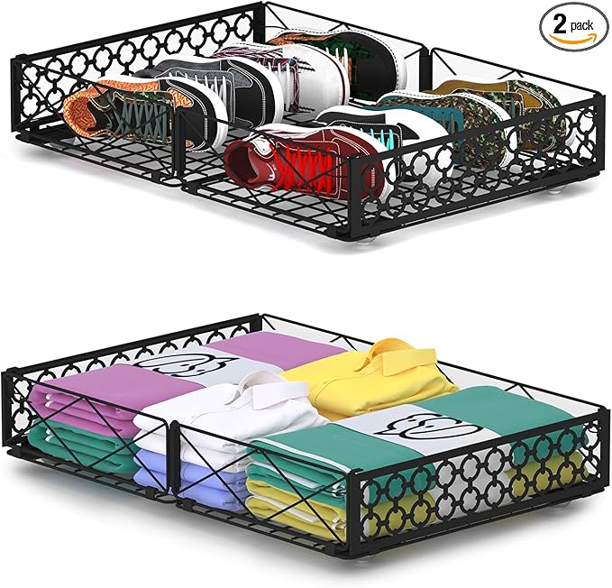 NADAMOO Under Bed Storage with Wheels, 2 Pack Rolling Under Bed Storage Containers，Foldable Metal Under the Bed Organizer Bins for Bedroom Clothes Shoes Blankets