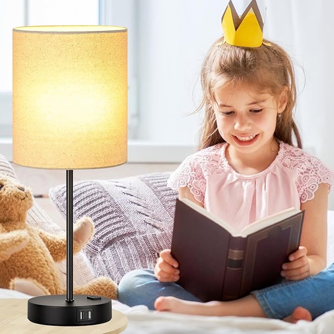 【Upgraded】Set of 2 Touch Beige Table Lamps with 2 USB Ports & AC Outlet, 3-Way Dimmable Bedside Nightstand Lamps for Living Room Nursery Office Bedroom, 800 Lumens 2700K Warm Bulbs Included