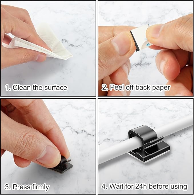 100 Pcs Cable Clips, Adhesive Cable Organizer Cord Holder Wire Clip Wire Management Self Adhesive Hooks Wire Holder for Office, Home, Black