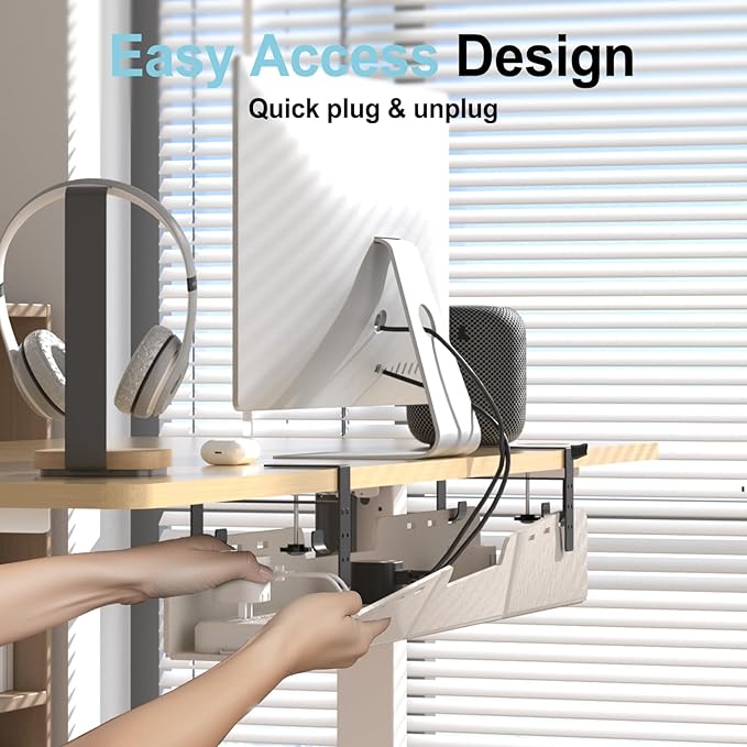 Under Desk Cable Management Tray,No-Drill Upgraded Thickened Felt Cord Organizer with Clamp or Screw Mount,Cable Holder for Standing Desk,Home Or Office(Beige, 31.5")