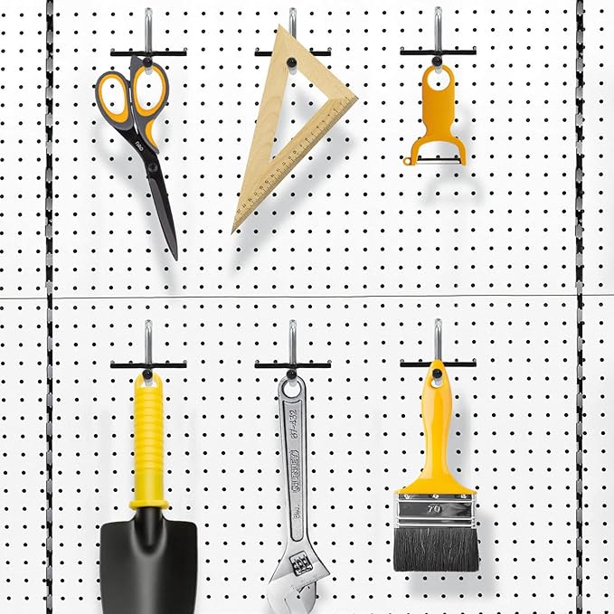 1/4 Inch Extra Thick Pegboard Hooks,Only Suitable for 1/4" Pegboard Board,Metal Pegboard Hooks for Hanging Storage (60pcs L Hook, Black)