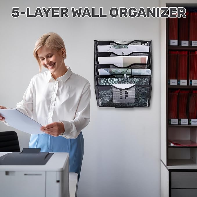 ZYLEN Wall File Holder – Sleek Black Metal Organizer for Documents and Folders, Home, and Classroom – Compact and Stylish Storage Solution for Papers, Folders, and Files (38 x 32 x 10 cm)