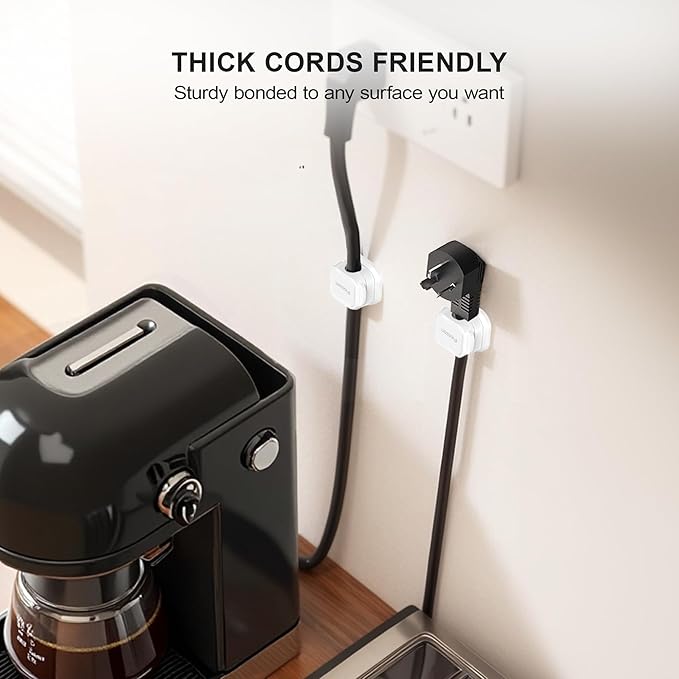 6 Pack Magnetic Cable Clip Organizer Cord Holder, Picozon Adhesive Cable Management, Wire Phone USB Charger Cable Holder, Keeper Organizer for Office Home Desktop Table - White