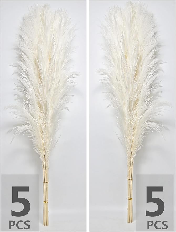 10 Stems 46" inch White Pampas Grass Decor Tall, Large Pompas Grass, Boho Neutral Home Decor Bouquet, Fluffy Pampass Grass for Floor Vase Wedding Floral Arrangements Wall Farmhouse Table Decor