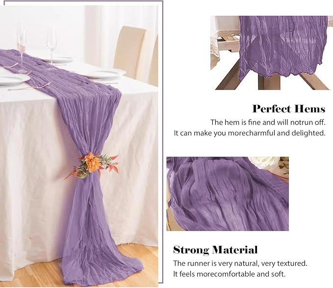 10 Pack 10 Ft Cheesecloth Table Runner Purple Gauze Long Table Runners Boho Gauze Cheese Cloth Table Runner Rustic Sheer Runner for Wedding Party Table Decor ( 35 x 120 Inch )