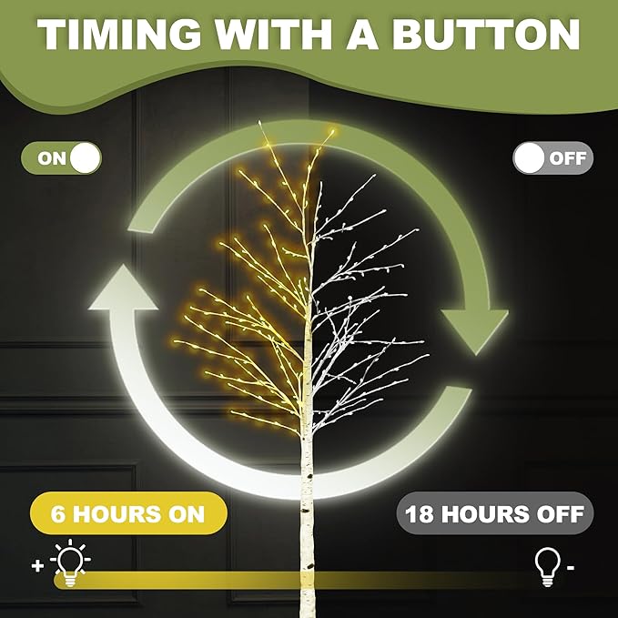 6FT Lighted Twig Birch Tree with Fairy Lights, 260 LED Birch Tree Lights with Timer for Indoor Outdoor Home Bedroom Party Christmas Decoration, Plug in