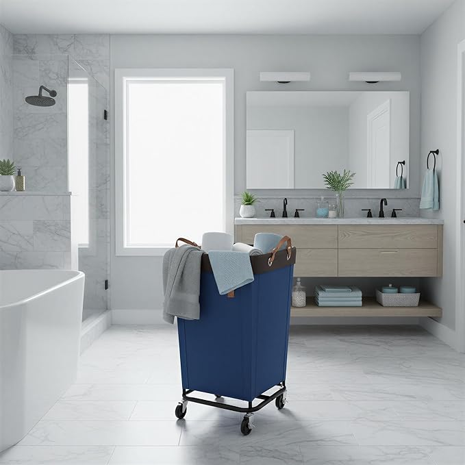 StorageWorks 160L Laundry Basket with Wheels, Large Rolling Hampers for Clothing Organizer, Dirty Clothes Basket for Hotel, Home, Closet, Dorm, Blue