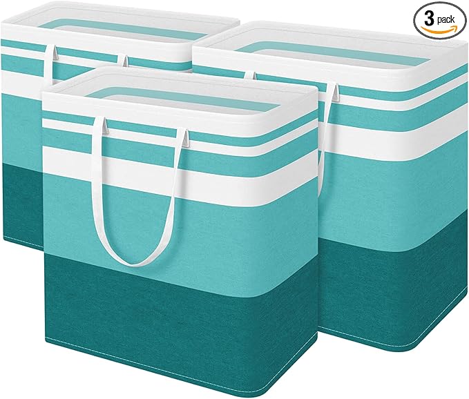 BlissTotes 3-Pack Laundry Basket, Freestanding＆Waterproof Laundry Hamper, Collapsible Tall Clothes Hamper with Easy Carry Handles for Clothes, Towels in the Family and Dorm,Gradient Green,125L