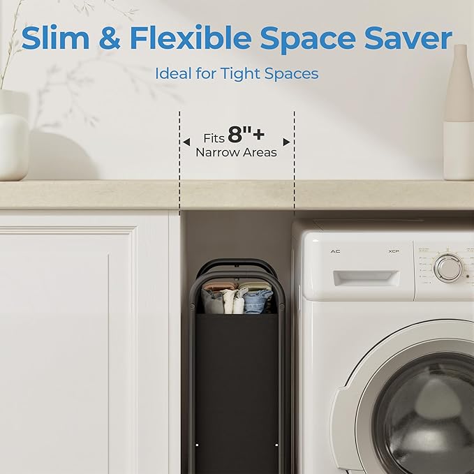 GRANNY SAYS 80L Slim Laundry Hamper with Wheels, Fabric Rolling Laundry Basket, Narrow Clothes Organizer, Tall Hamper for Closet, Laundry Room, Bathroom, Black