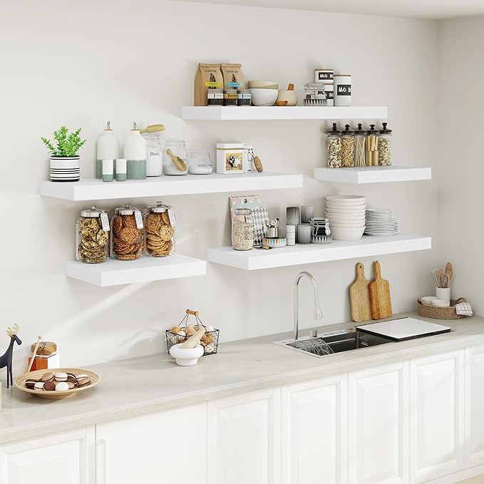 Heimlove 12" Deep White Floating Shelves for Wall, 24 Inch Wall Shelf Bathroom Shelves Set of 1, Mounted Shelves for Books Living Room Laundry Room Bedroom Kitchen Home Office