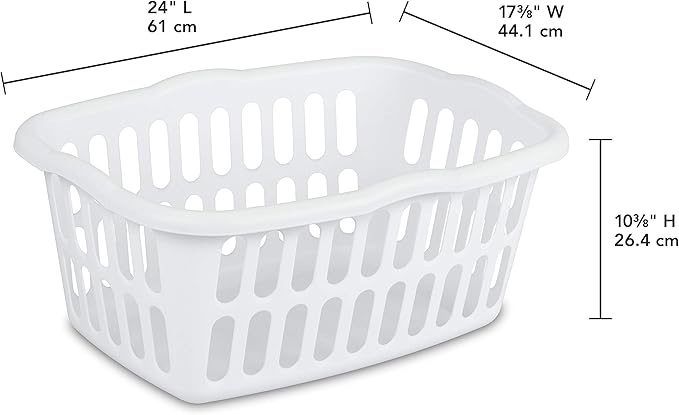 Sterilite 1.5 Bushel Rectangular Laundry Basket, Plastic, Classic Design for Carrying Clothes to and from the Laundry Room, White and Aqua, 12-Pack