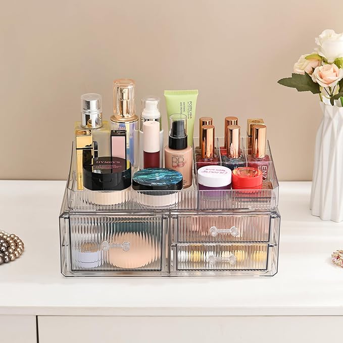 ZHIAI stackable storage drawer, cosmetics storage box, cosmetics and beauty product storage organizer, suitable for makeup room, bathroom, storage room