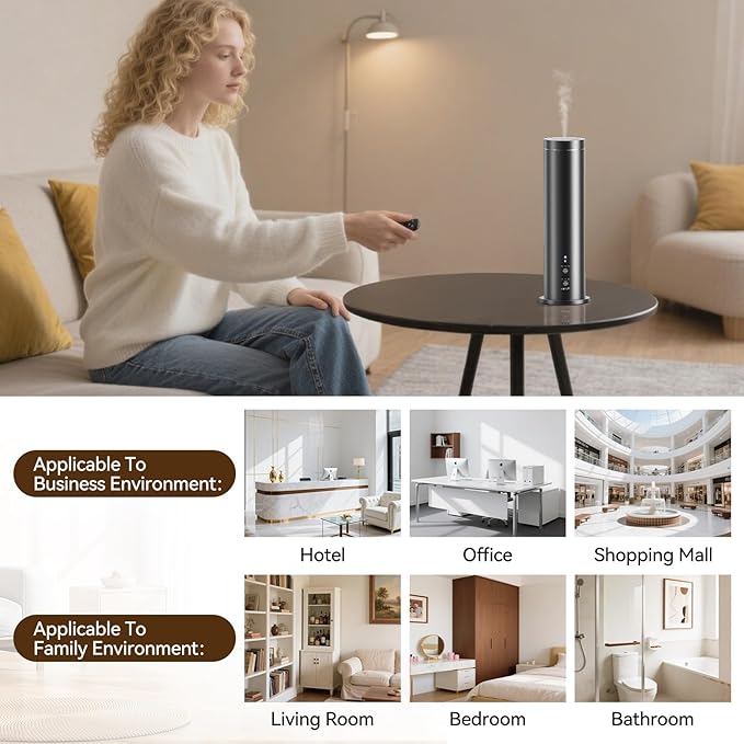 Waterless Essential Oil Diffuser Cold Air Scent Diffuser - 600 sq.ft Large Room Coverage,Wired/Remote/App Control,Black for Home Office Hotel, Fragrance Not Included