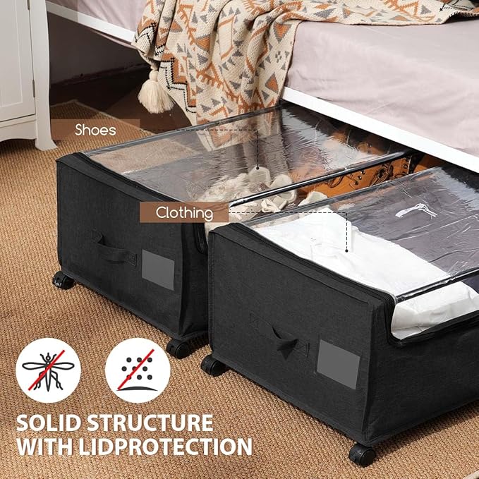Under Bed Storage with Wheels, Under The Bed Storage Drawers On Wheels, Rolling Underbed Drawers, Lockable, Heavy Duty, XXXXL Size 90L