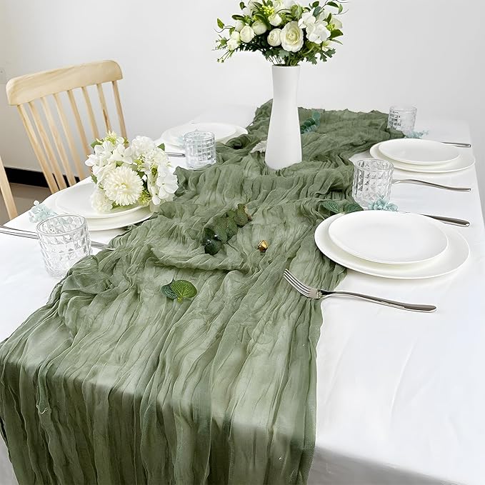 10 Pack 10 Ft Cheesecloth Table Runner Sage Green Gauze Long Table Runners Boho Gauze Cheese Cloth Table Runner Rustic Sheer Runner for Wedding Party Table Decor ( 35 x 120 Inch )