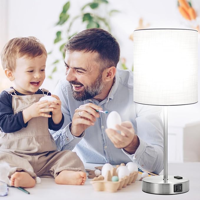 𝟮𝟬𝟮𝟯 𝗡𝗘𝗪 Set of 2 Touch White Table Lamps with 2 USB Ports & AC Outlet, 3-Way Dimmable Bedside Nightstand Lamps for Bedroom Living Room Nursery , 800 Lumens 5000K Daylight Bulbs Included