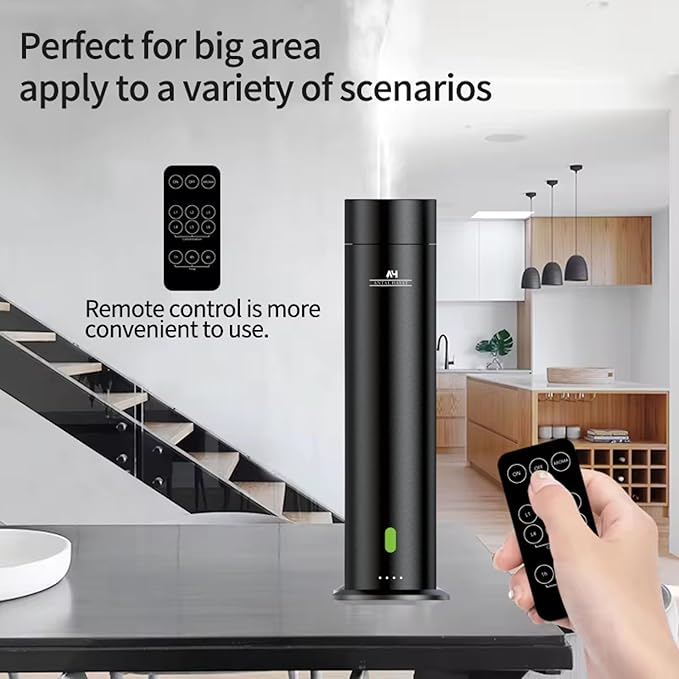 Waterless Essential Oil Diffuser - Home Luxury Scent Diffuser - Remote Control Antal Hayat Cordless Rechargeable Diffuser - 5000 sq. ft Coverage - Essential Oil Diffuser App Control Rechargeable