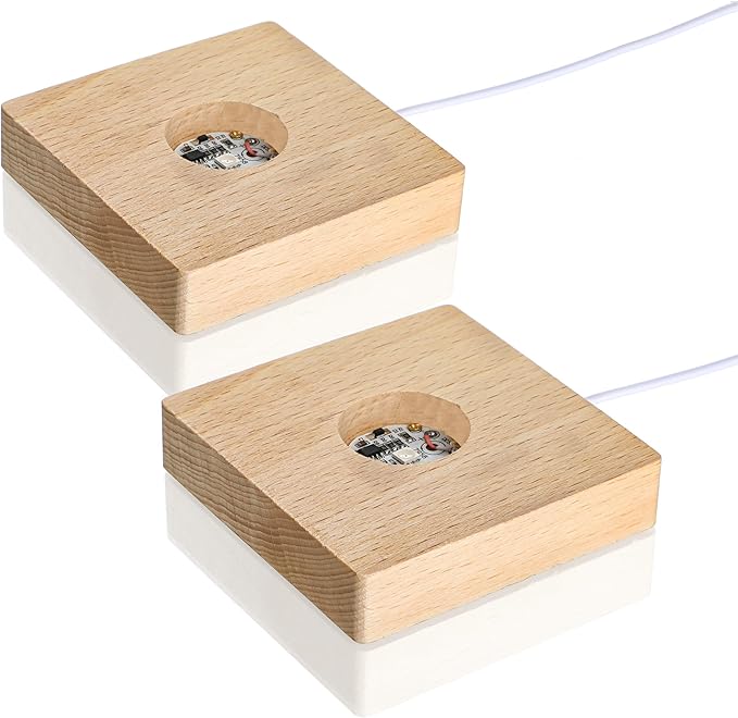 ZEERSHEE Pack 2 LED Light Base for Crystal Colorful Lights Square Wood Display Stand for Acrylic 3D Crystals Glass Resin Art