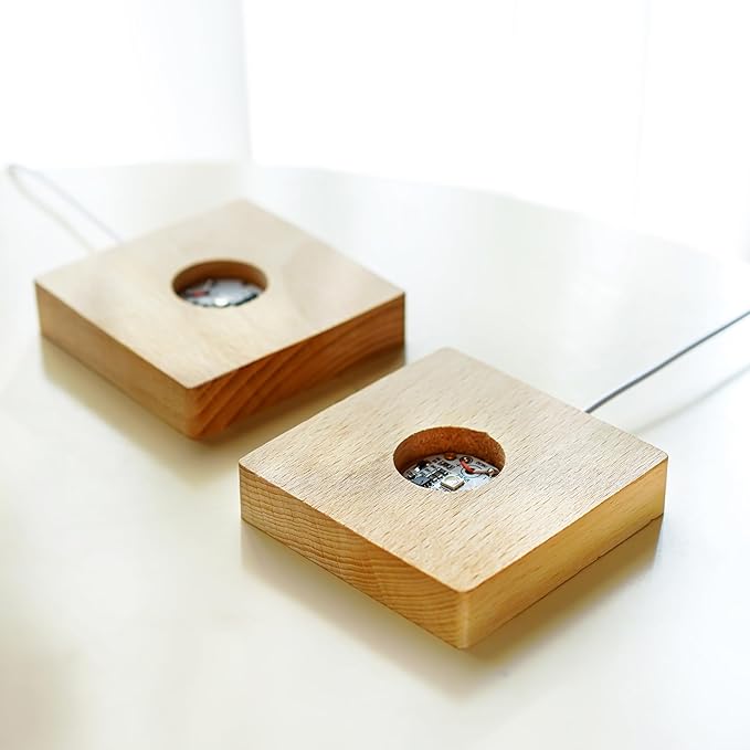 ZEERSHEE Pack 2 LED Light Base for Crystal Colorful Lights Square Wood Display Stand for Acrylic 3D Crystals Glass Resin Art