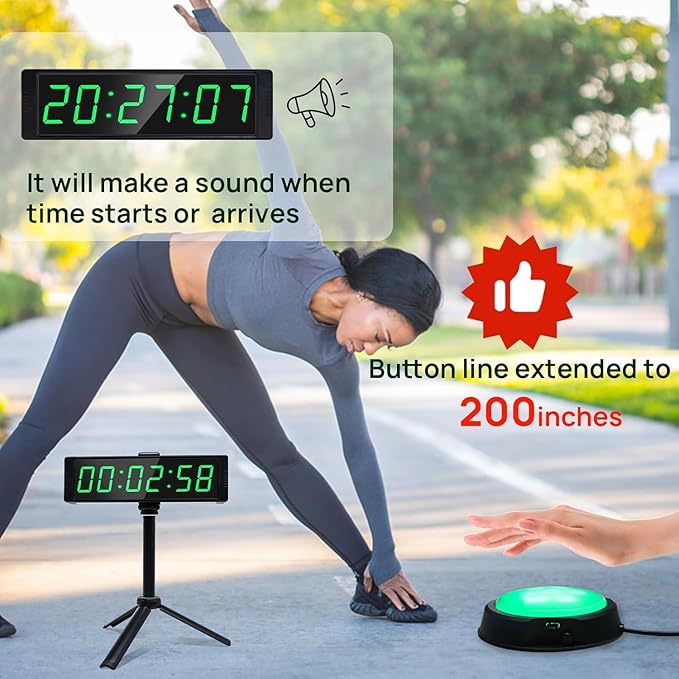 YZ Gym Timer Clock for Home Gym, Fitness Timer with Stopwatch, Large Digital Stopwatch Countdown Clock, 12/24H Digital Wall Clock, with Stand