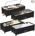 Under Bed Storage with Wheels 4-Pack, 75L XXL Under the Bed Storage Containers Large, 12" Tall Adjustable Storage for Underbed with Lids, Rolling for Shoes, Clothes, Blankets (4PCS-Black)