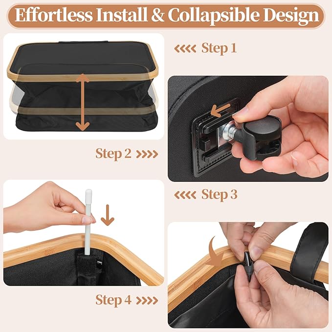 Yecaye 100L Large Capacity Laundry Hamper – Foldable Rolling Laundry Basket, Mobile Clothes Hamper with Wheels, Removable Inner Bag, Bamboo Handle Lid Laundry Bin – Multi-Use Storage, Black