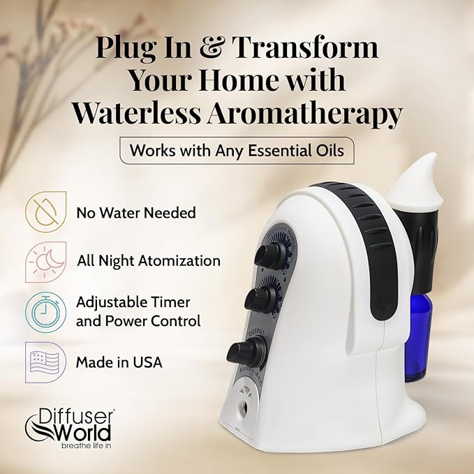 Waterless Diffuser for Essential Oils 12V Aroma-Ace™, Made in USA Black Aroma Atomizer Waterless Essential Oil Diffusers for Home Large Room, Air Aromatherapy Home Scent Diffusers
