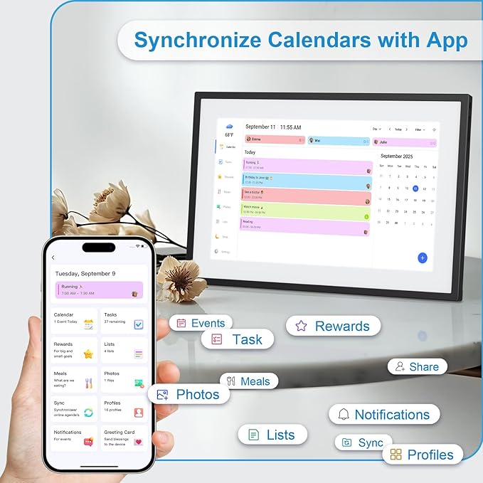 10.1 Inch Digital Calendar+Digital Picture Frame, 2026 Desk Calendar Smart WiFi Planner & Chore Chart, IPS HD Interactive Touchscreen Display Gifts for Women Men, Christmas Gifts for Mom Dad