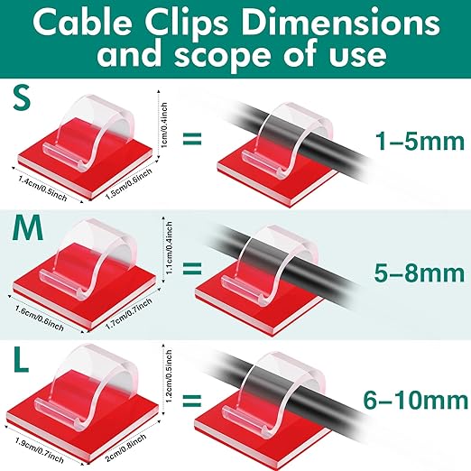 Namalu 240 Pcs Cable Clips Outdoor Wire Clip Adhesive Cable Hook Cord Organizer Holder R Shape Christmas Light Clip for Desk Wall Cable Management String Lights Fairy Light Decoration(Clear, Small)