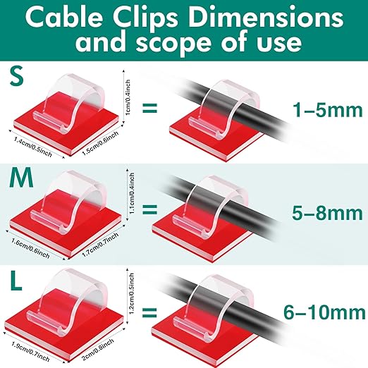 Namalu 240 Pcs Cable Clips Outdoor Wire Clip Adhesive Cable Hook Cord Organizer Holder R Shape Christmas Light Clip for Desk Wall Cable Management String Lights Fairy Light Decoration(Clear, Large)