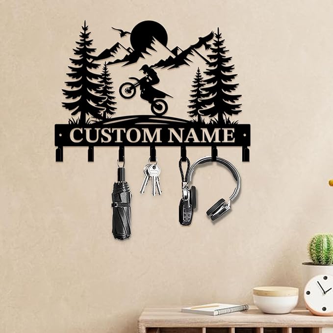 Custom Motorcycle Garage Metal Wall Hooks,Key Holder-Personalized Iron Wall Decor for Keys, Coats & Home (Black, Handmade,Decorative,Entryway, Bedroom,Man Cave) (Style G)